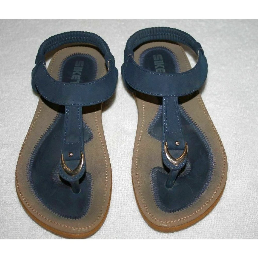 Siketu Women's Royal Blue & Tan Sandals Size 5  Elastic Back Heel Strap